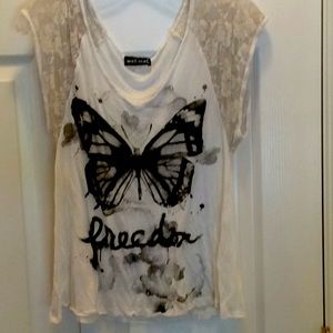 Wet Seal Top. Butterfly. Lacy Sleeves. Small